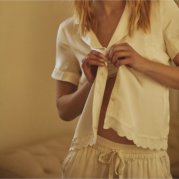Anthropologie BHLDN Juniper Scalloped Short Pajama Set - size medium ivory - Picture 1 of 1